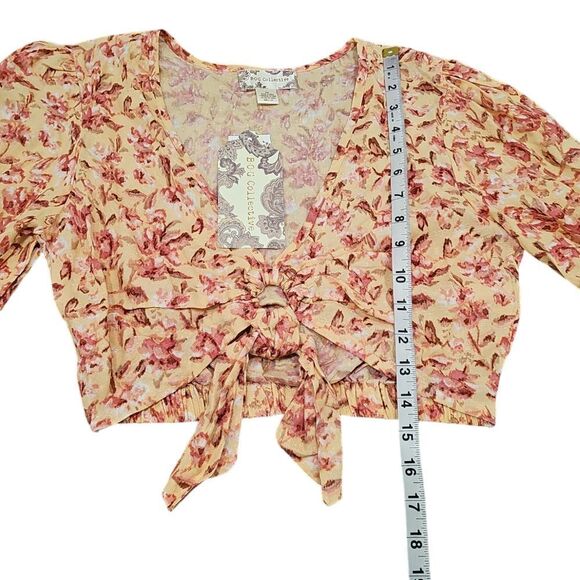 Band of the Free Bay Tie Front Crop Long Sleeve Floral Top Sz XS - Picture 9 of 10